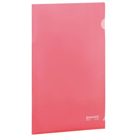 Папка-уголок жесткая BRAUBERG, прозрачная, 0,15 мм, красная