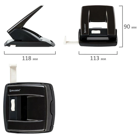 Дырокол металлический BRAUBERG "ULTRA", до 20 листов, черный