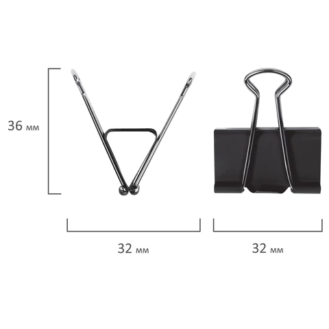 Зажимы для бумаг STAFF "EVERYDAY", КОМПЛЕКТ 12 шт., 32 мм, на 140 листов, черные