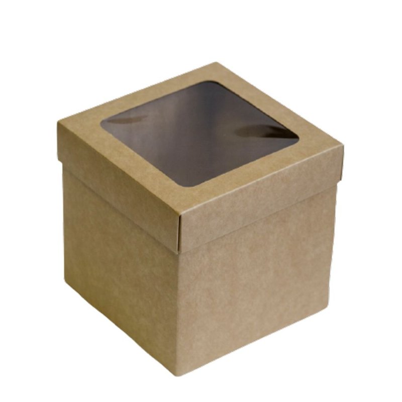 Коробка подарочная с прозрачным окном, 10х10х9.5 см, коричневый