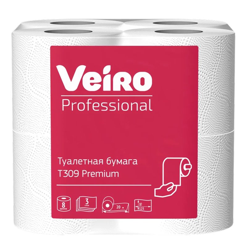 Бумага туалетная Veiro Professional Premium, 3 слоя, 8 рулонов