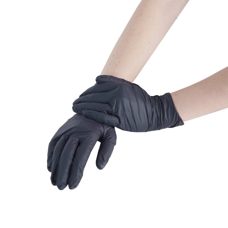 Перчатки нитриловые неопудренные одноразовые BVB, р-р M, 100 шт/упак, черный