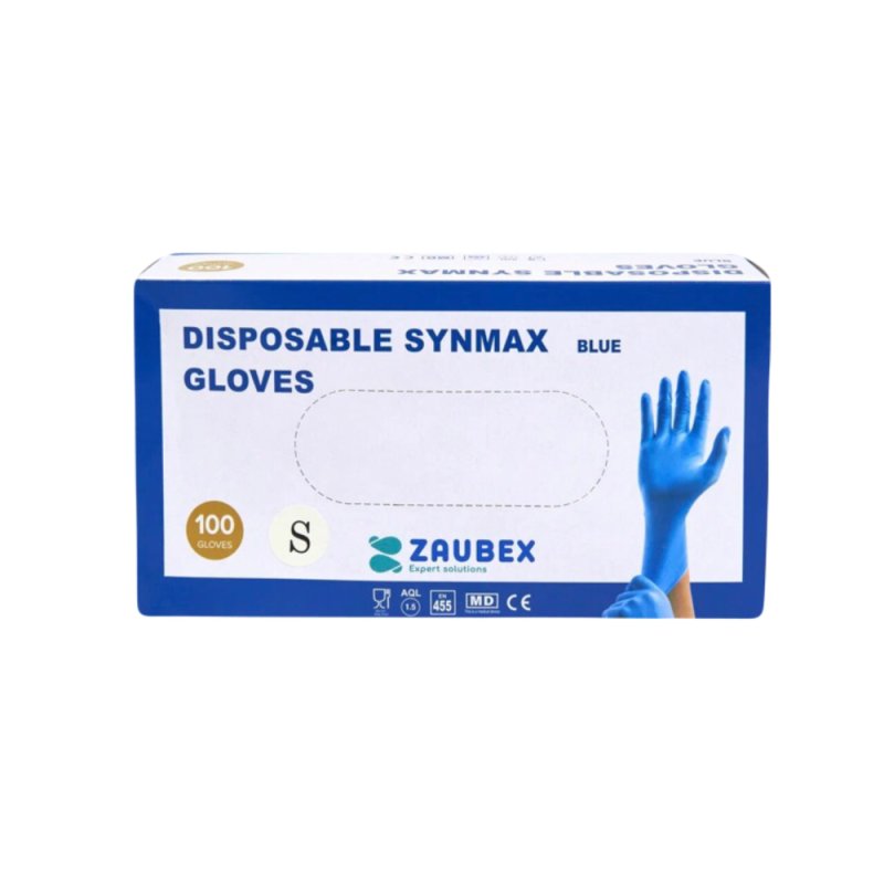 Перчатки виниловые Zaubex Synmax, одноразовые, р-р S 100 шт/уп, голубой