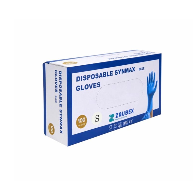 Перчатки виниловые Zaubex Synmax, одноразовые, р-р S 100 шт/уп, голубой