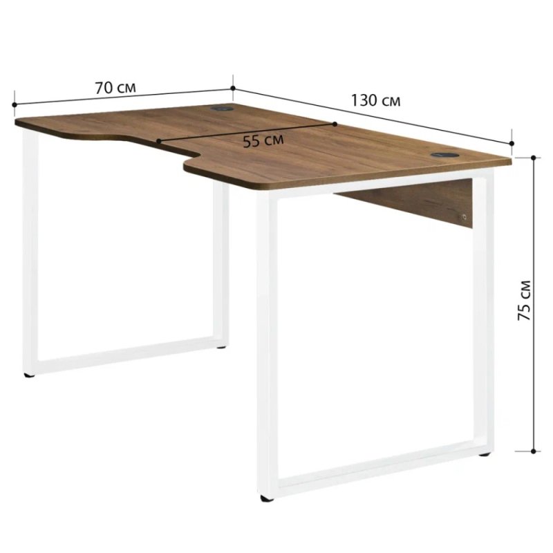 Стол компьютерный игровой Millwood Лофт Гонконг (ДТ-3), 1300x700 мм, дуб табачный крафт, белый