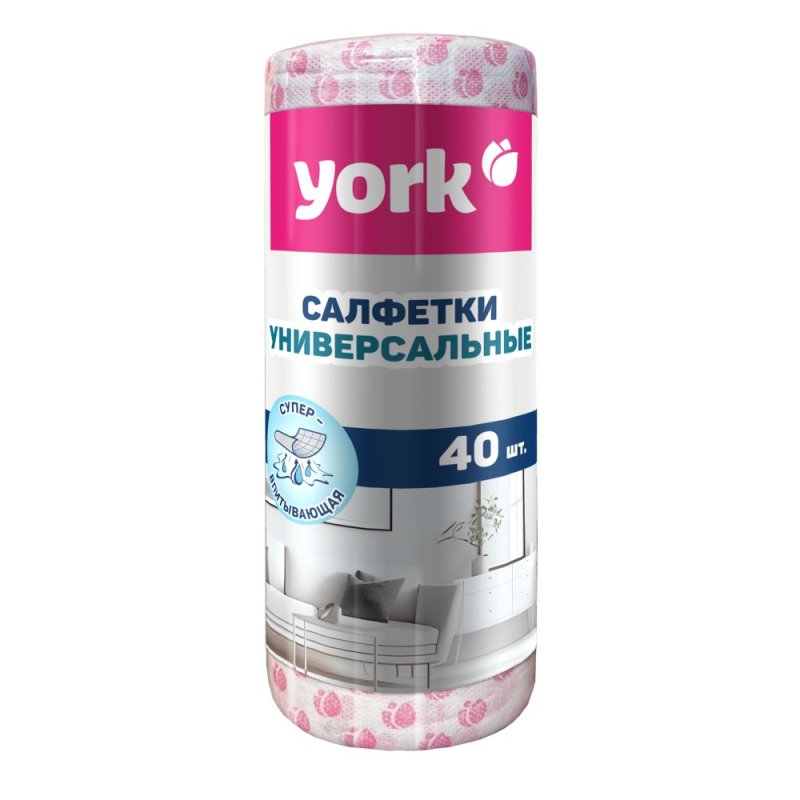 Салфетка вискозная York Тюльпан Премиум, 25x40 см, 40шт/рулон