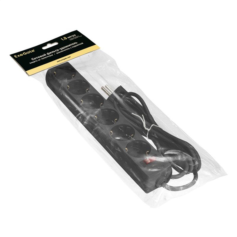 Сетевой фильтр ExeGate SP-6-1.8B, EX119391RUS, 6 розеток, 1.8 м, черный