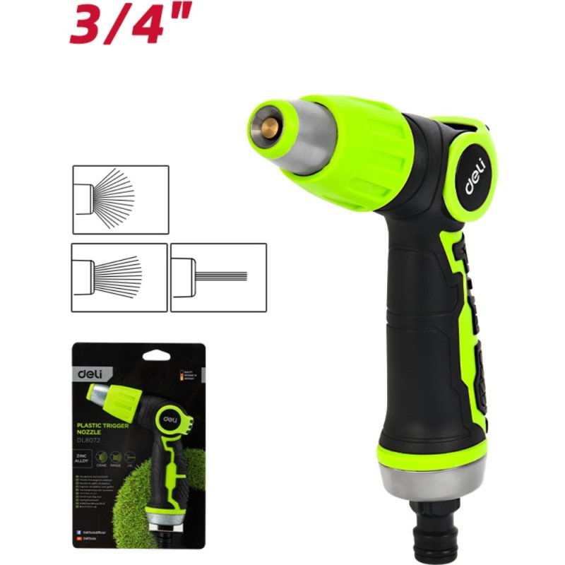 Пистолет-распылитель Deli GS EDL8072, 3 функции, быстросъем, бескурковый, черный, зеленый