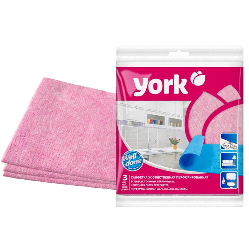 Салфетка универсальная перфорированная YORK 34*35 см., ассорти 3шт./уп.