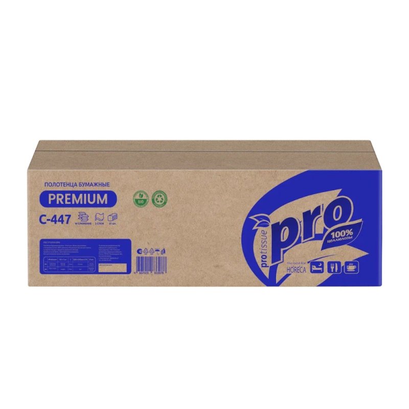 Полотенца бумажные PROtissue W - сложение, 200 листов, 2 слоя, 100% целлюлоза