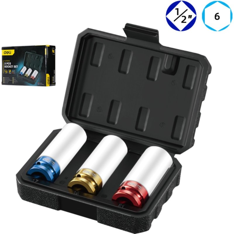 Набор головок торцевых ударных Deli YS EDL2003Q, 17/19/21 мм, 1/2