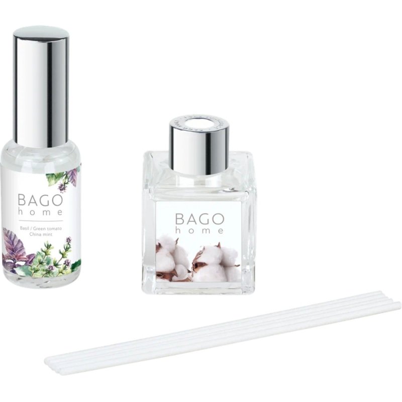 Набор ароматический BAGO HOME (диффузор свежий хлопок 50мл, спрей мята и базилик 30мл)