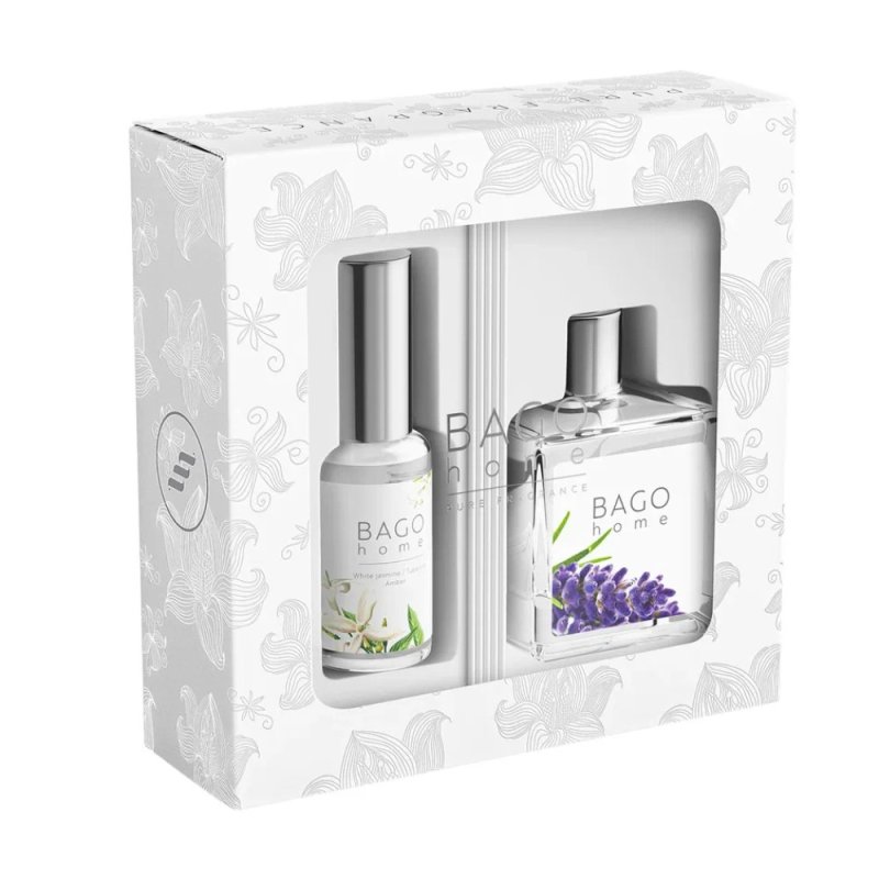 Набор ароматический BAGO HOME (диффузор лаванда 50мл, спрей белый жасмин 30мл)
