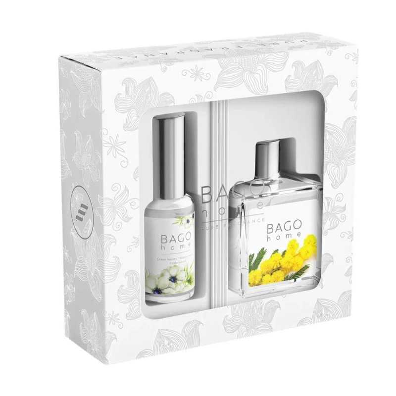 Набор ароматический BAGO HOME (диффузор мимоза 50мл, спрей первые цветы 30мл)
