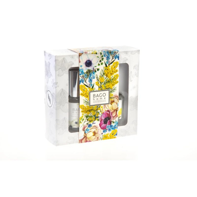 Набор ароматический BAGO HOME (диффузор мимоза 50мл, спрей первые цветы 30мл)