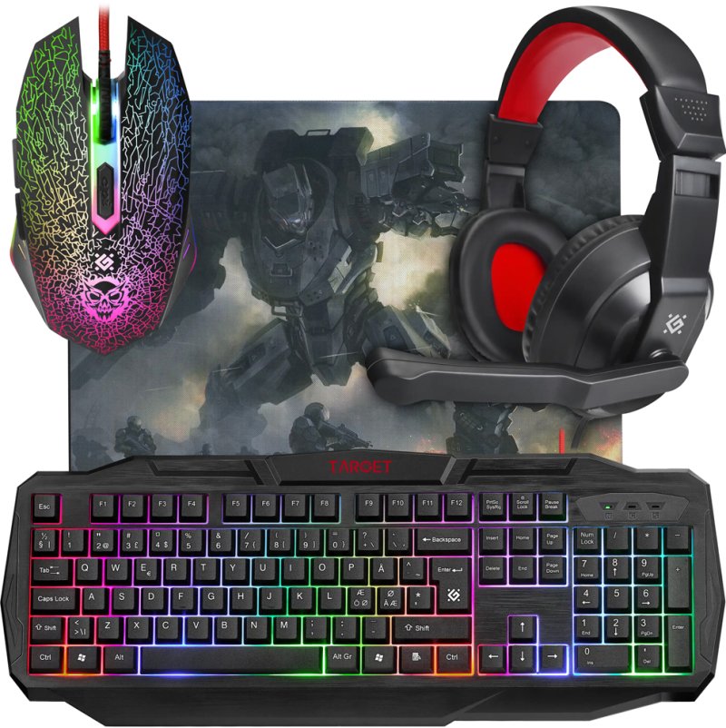 Набор игровой клавиатура и мышь с наушниками и ковриком 
