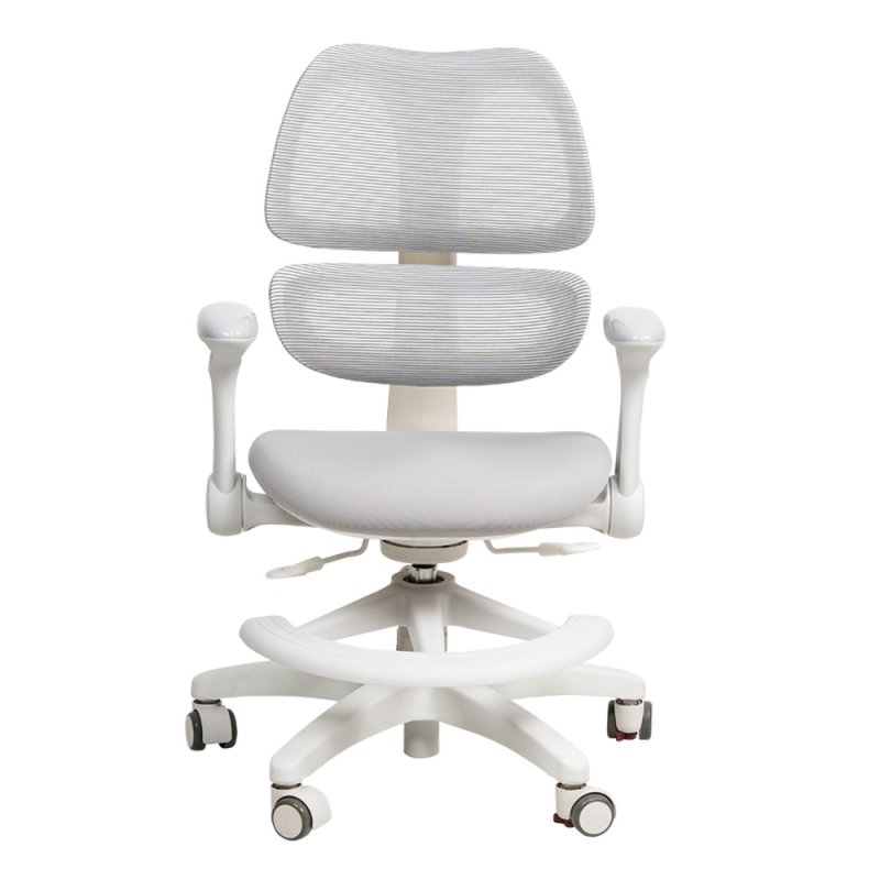 Кресло детское Ergosmart Antey, ткань, пластик, корпус белый, подставка для ног, с чехлом салатовым, серый