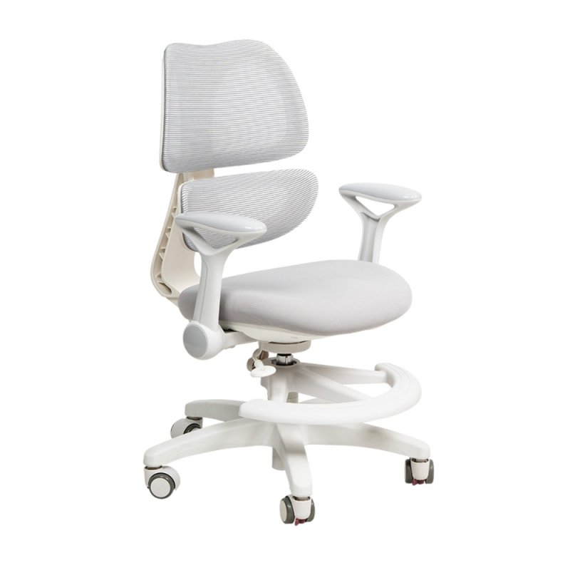 Кресло детское Ergosmart Antey, ткань, пластик, корпус белый, подставка для ног, с чехлом салатовым, серый