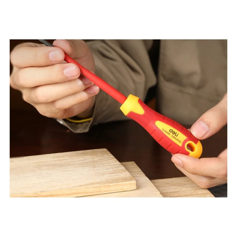 Отвертка диэлектрическая Deli YS EDL5141001, SL4х100 мм, желтый, красный