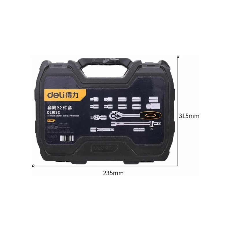 Набор головок торцевых Deli YS 32 EDL1032, 32 предмета, кейс, черный