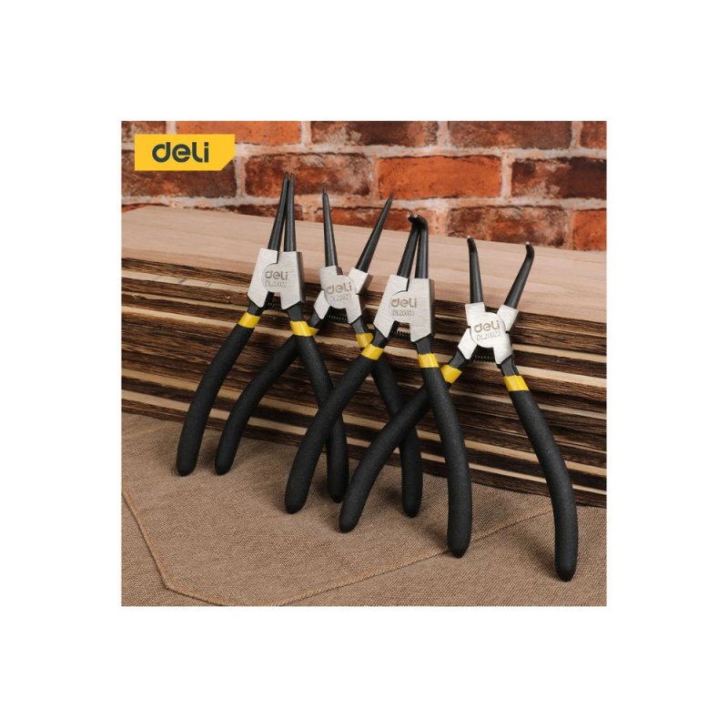 Съемники стопорных колец Deli YS EDL20521-4, 180 мм., набор 4 шт., желтый, черный
