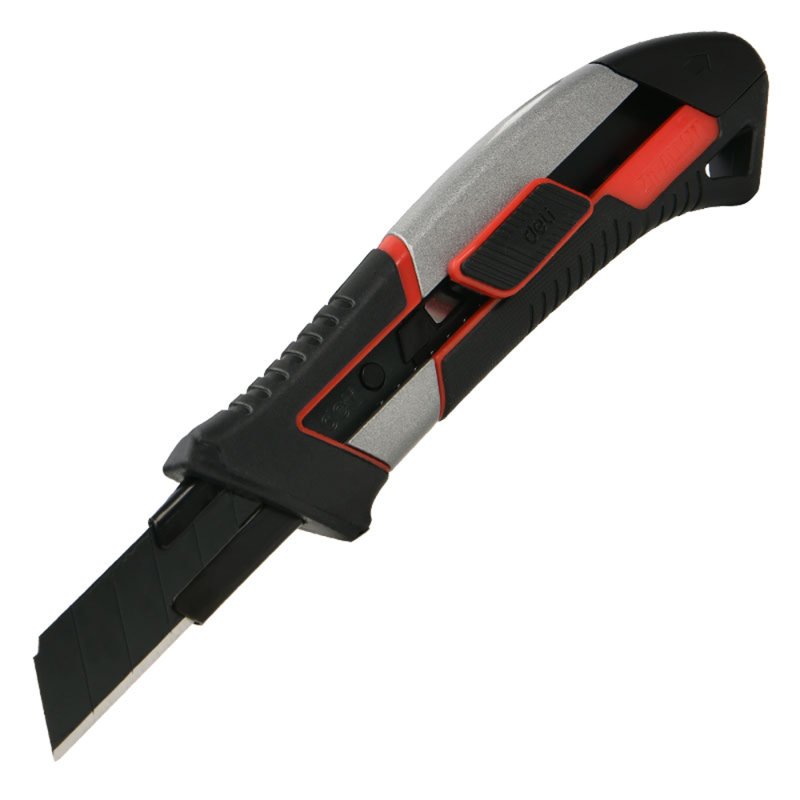 Нож строительный Deli YS DL4254, 18 мм, прорезиненная рукоятка, серебристый, черный