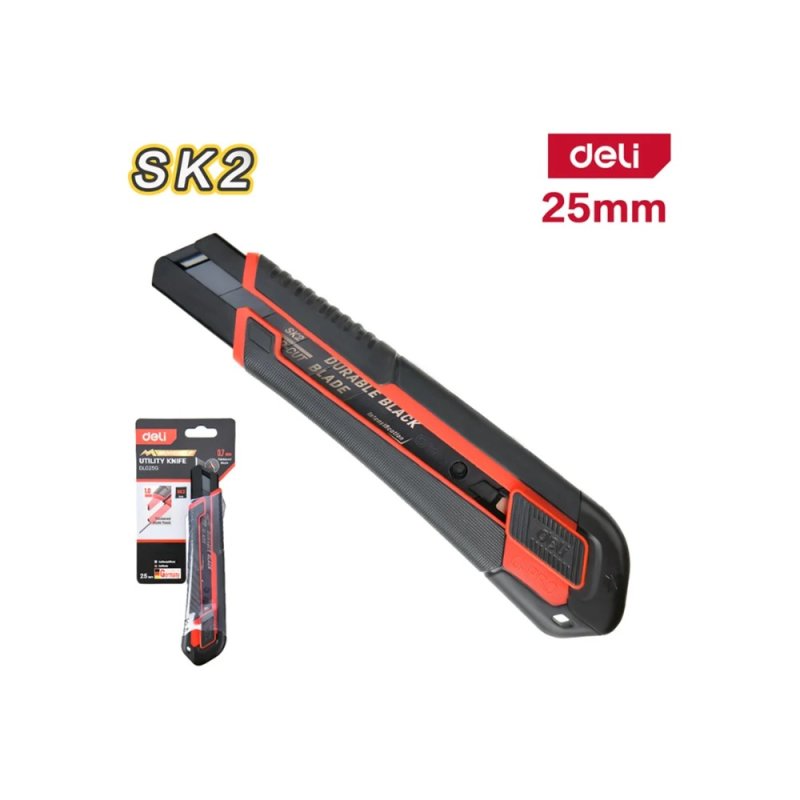 Нож строительный Deli RS EDL025G, 25 мм, универсальный, черный, красный