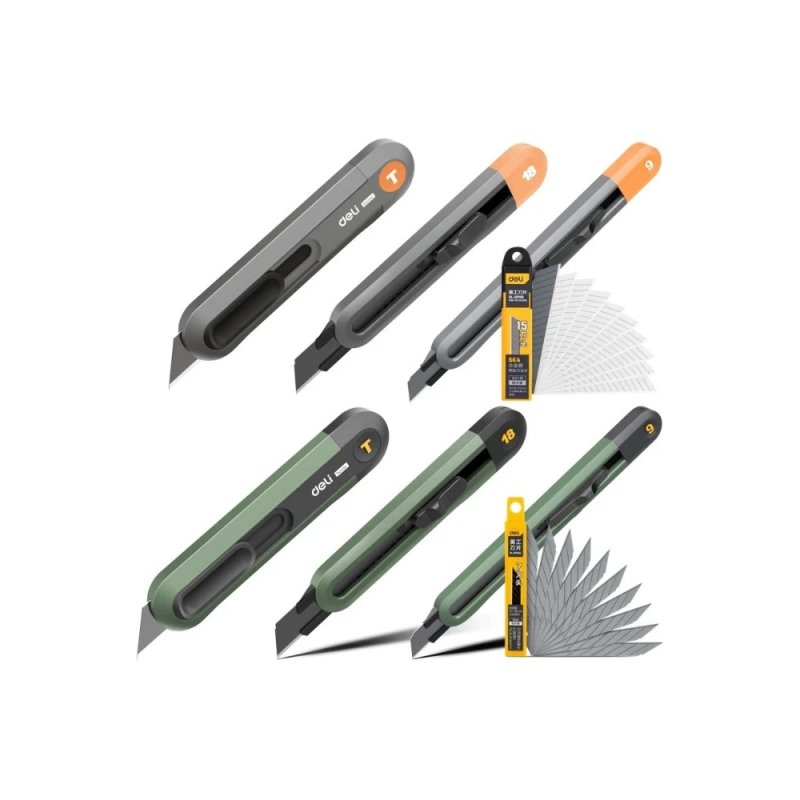 Нож строительный Deli HS HT4008C, 135x30 мм, трапеция, Soft Touch, оранжевый