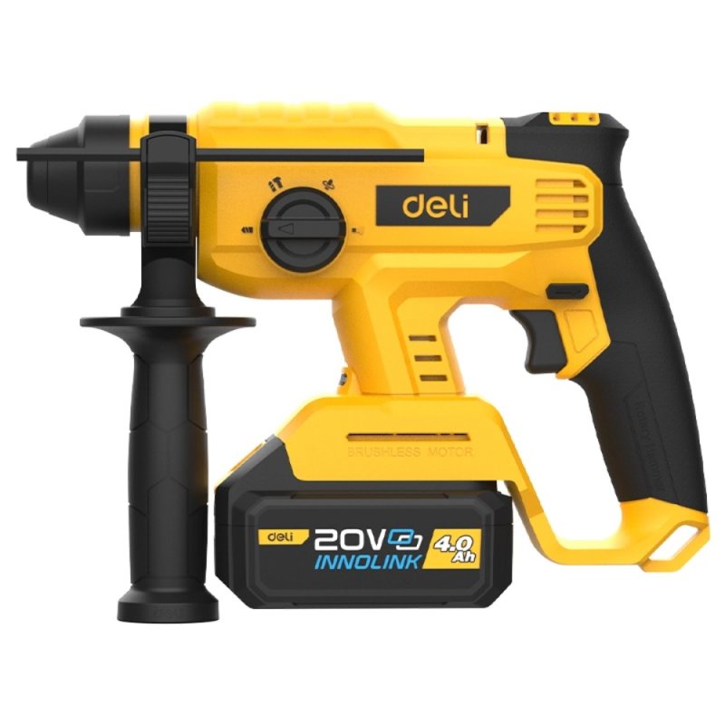 Перфоратор Deli YS EDC300, аккум., 2 Дж, 13-28 мм, 3 реж., 4 А·ч*2, з/у 2А, коробка, черный, желтый