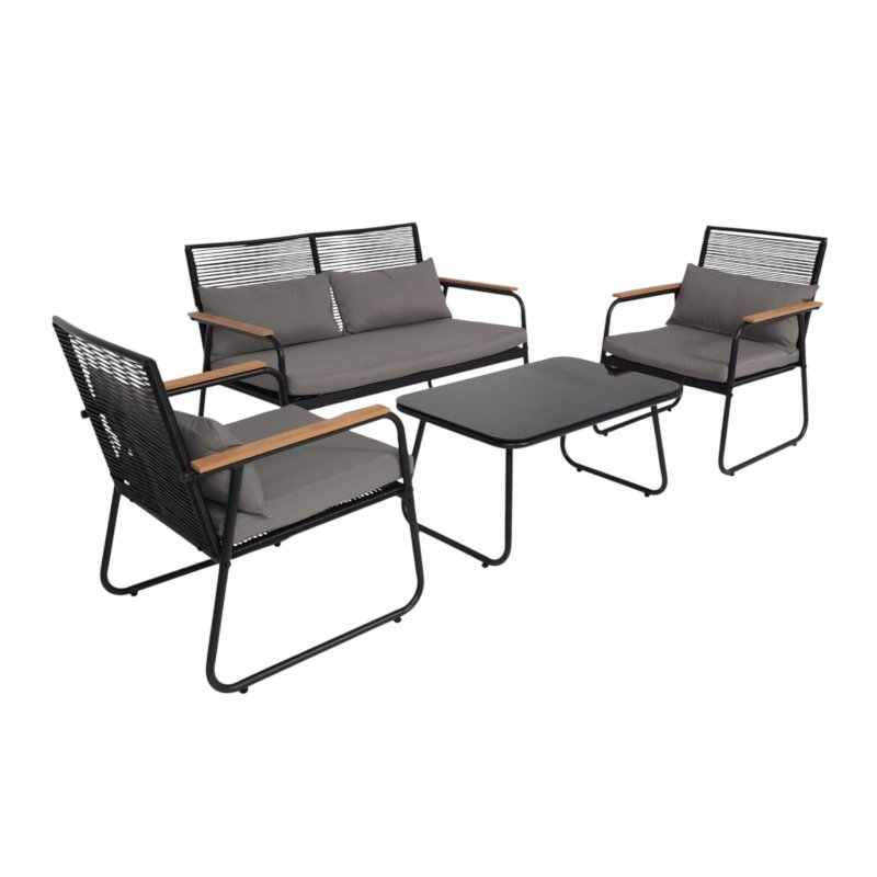 Комплект мебели садовой AksHome GARDENIA (кресло 2 шт, диван 1 шт, стол 1 шт), черный