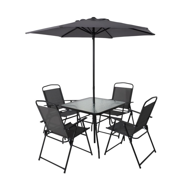Комплект мебели садовой AksHome PICNIC (стол 1шт, 4 кресла, зонт 1шт), серый, черный
