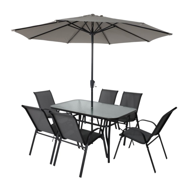 Комплект мебели садовой AksHome SUNBEAM (стол 1 шт, 6 кресел, зонт 1 шт), серый, черный