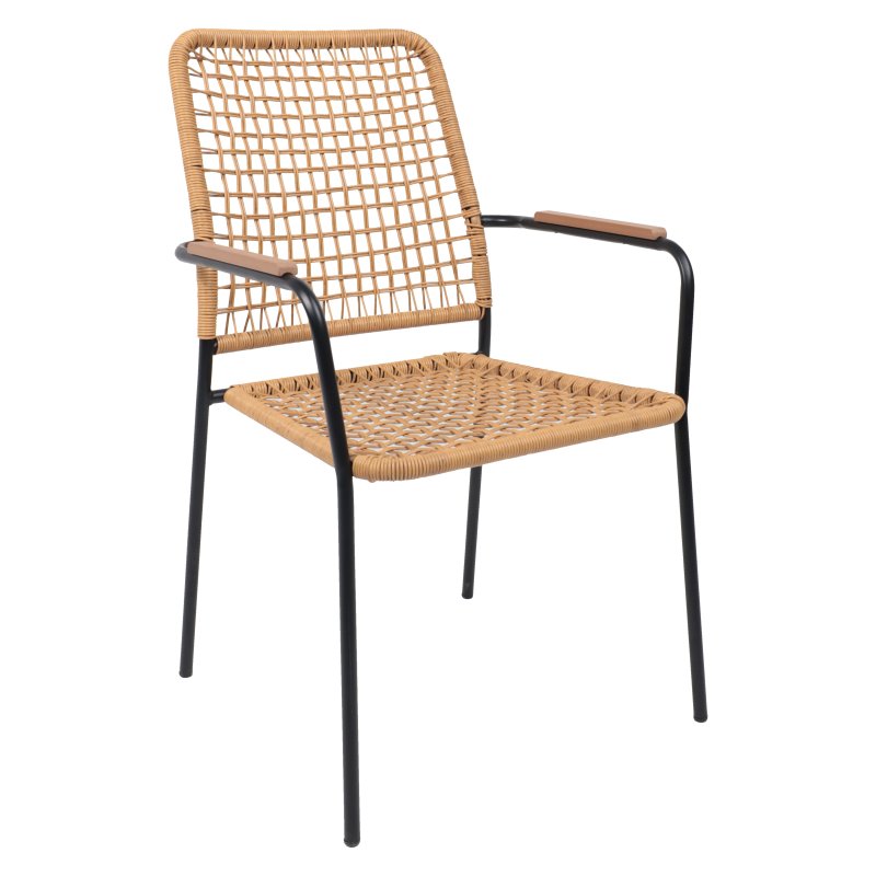 Кресло садовое AksHome BERGAMO, PE искусственный ротанг, черный, коричневый