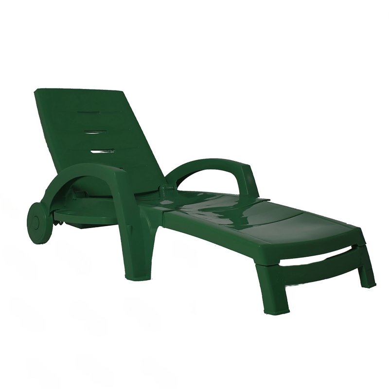 Шезлонг складной на колесах, пластик, темно-зелёный