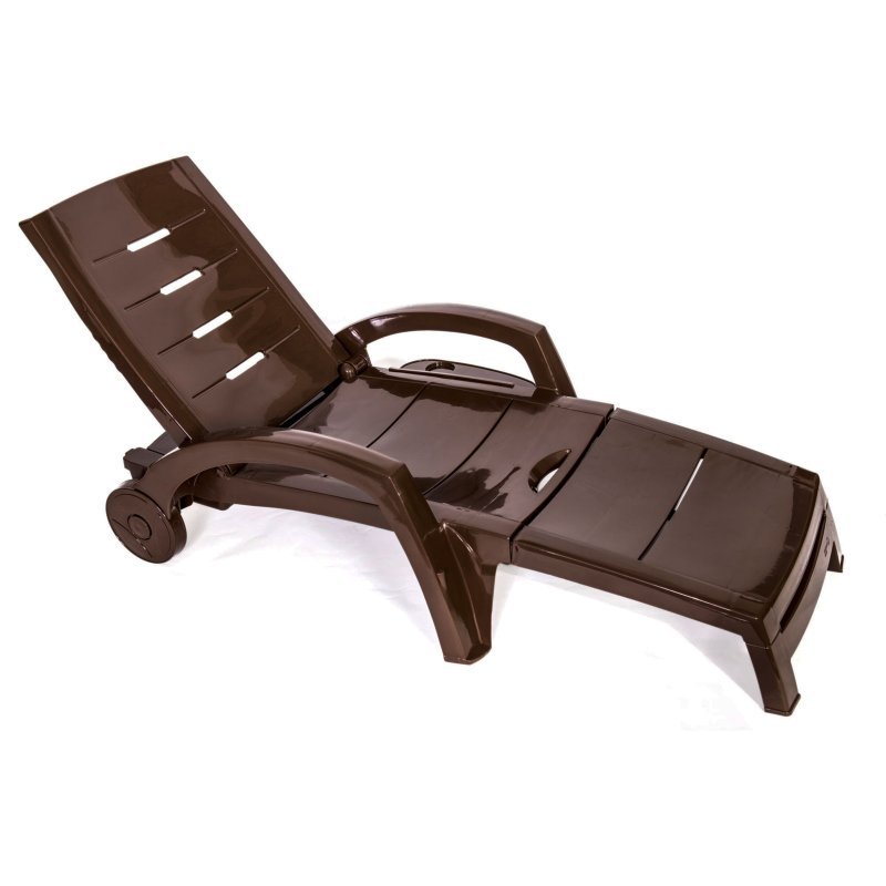 Шезлонг складной на колесах, пластик, шоколадный