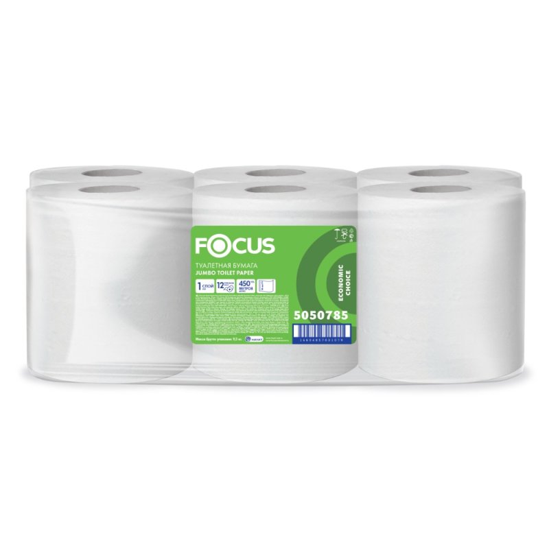 Бумага туалетная Focus Eco, 450 метров, 1 слой, 100% целлюлоза