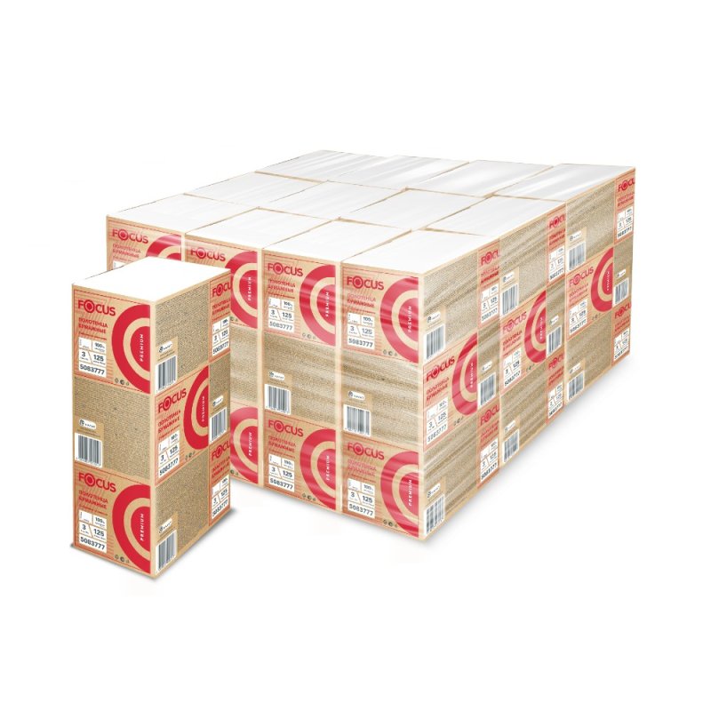 Полотенца бумажные Focus Premium, Z – сложение, 125 листов, 3 слоя, 100% целлюлоза