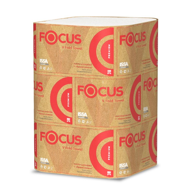 Полотенца бумажные Focus Premium, V – сложение, 200 листов, 2 слоя, 100% целлюлоза