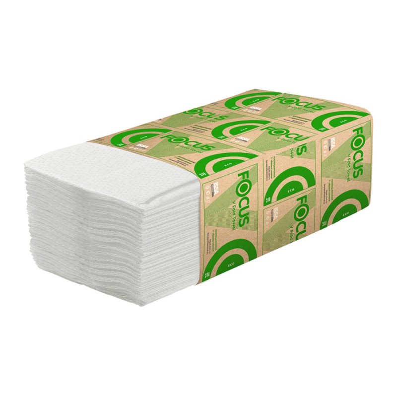 Полотенца бумажные, Focus Eco, V – сложение, 200 листов, 1 слой, 100% целлюлоза
