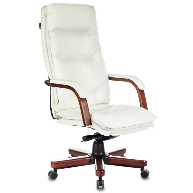 Кресло для руководителя Бюрократ T-9927WALNUT, натуральная кожа, слоновая кость, металл, дерево