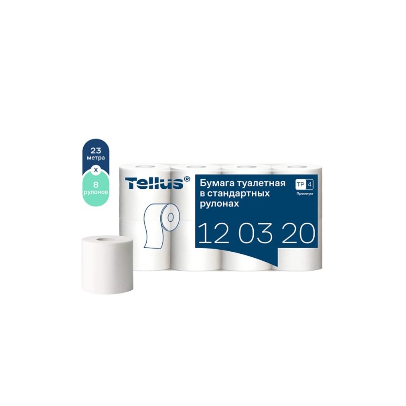 Бумага туалетная Tellus Премиум, T4, 8 рул, 23 м, 2 слоя