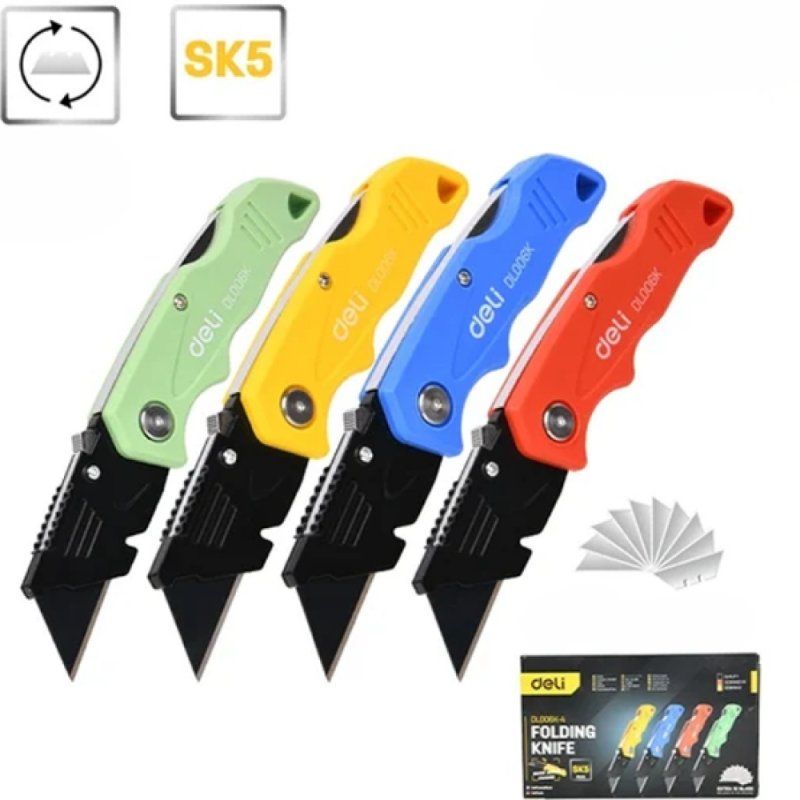 Нож строительный складной Deli YS EDL006K-4, 19 мм, трапеция, 4 шт.