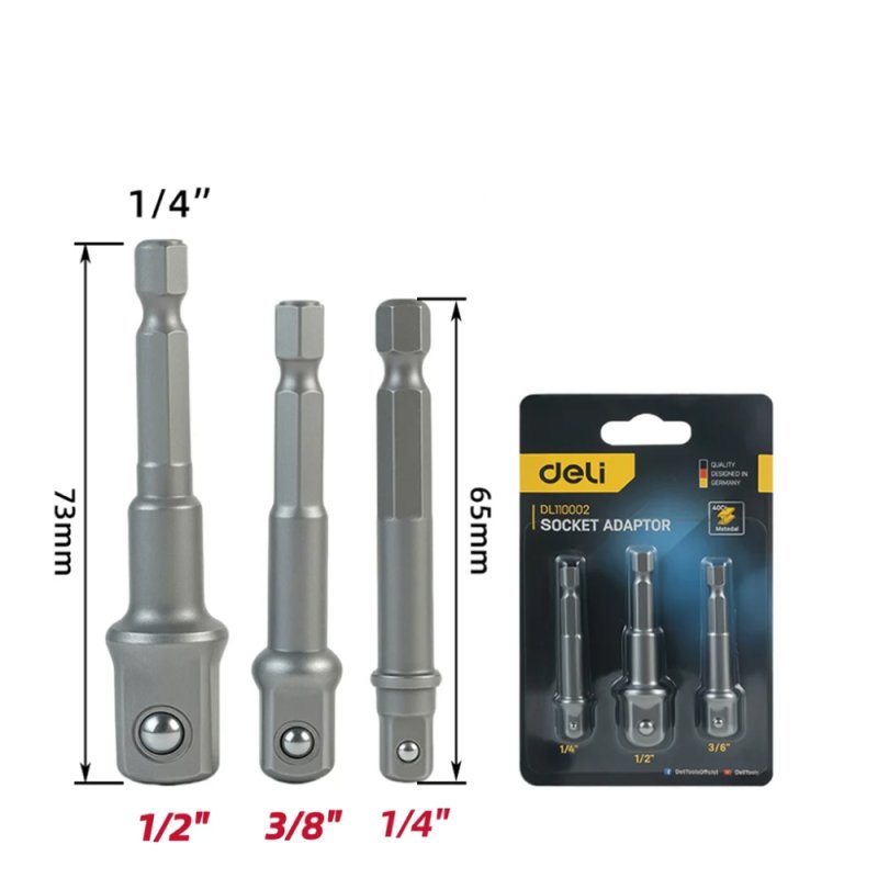 Набор адаптеров шестигранников Deli YS EDL110002, 1/4 на квадрат 1/4'', 3/8'', 1/2