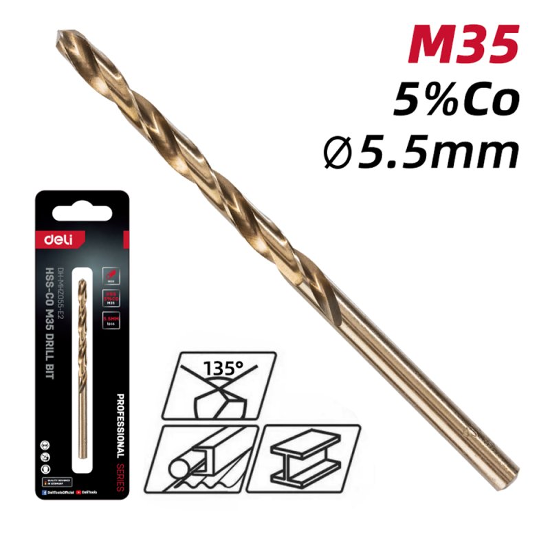 Сверло по металлу Deli RS EDH-MHZ055-E2, 5.5 мм, DIN 338, HSCo 5%