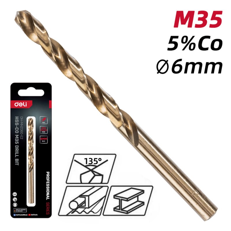 Сверло по металлу Deli RS EDH-MHZ060-E2, 6.0 мм, DIN 338, HSCo 5%