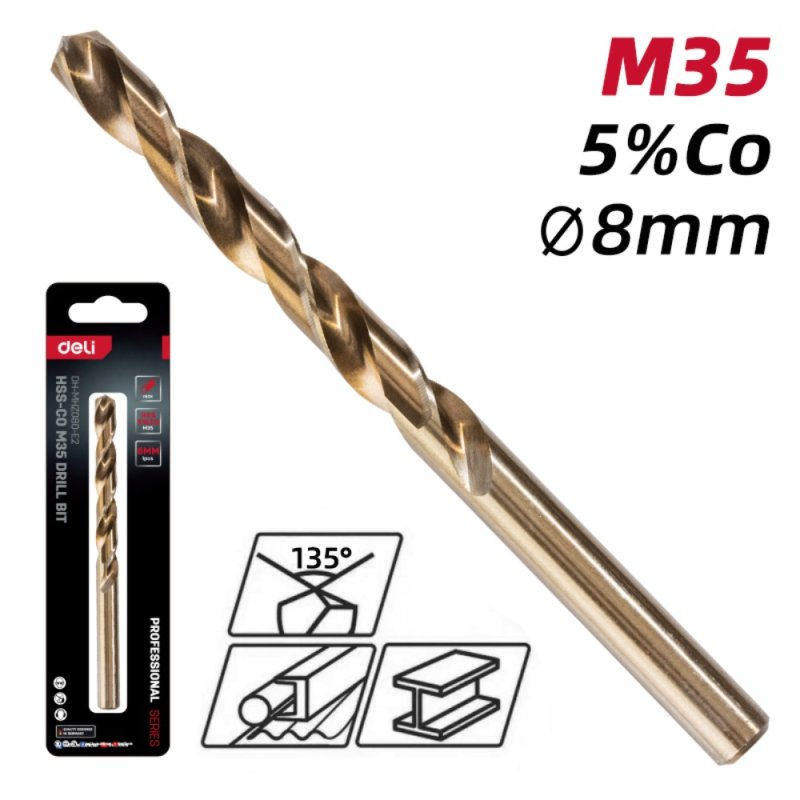 Сверло по металлу Deli RS EDH-MHZ080-E2, 8.0 мм, DIN 338, HSCo 5%
