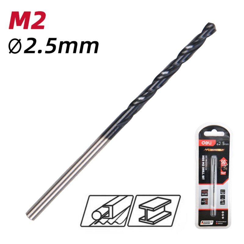 Сверло по металлу Deli RS EDH-MHZ025-E4, 2.5 мм, DIN 338, HSS-TiN