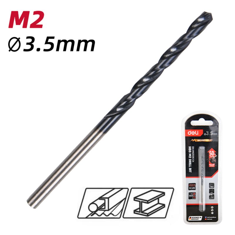 Сверло по металлу Deli RS EDH-MHZ035-E4, 3.5 мм, DIN 338, HSS-TiN