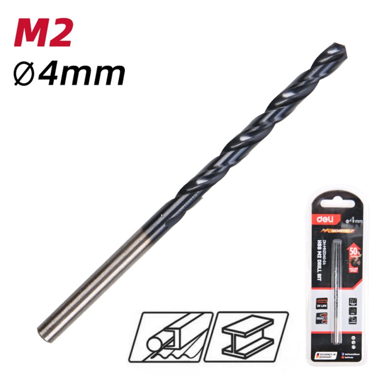 Сверло по металлу Deli RS EDH-MHZ040-E4, 4.0 мм, DIN 338, HSS-TiN