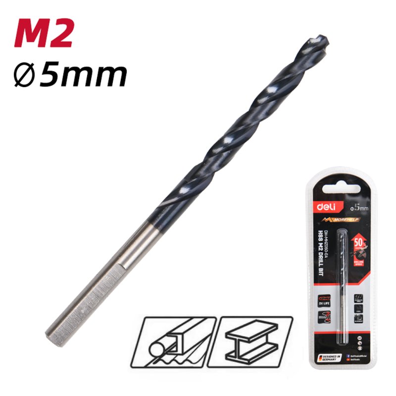 Сверло по металлу Deli RS EDH-MHZ050-E4, 5.0 мм, DIN 338, HSS-TiN